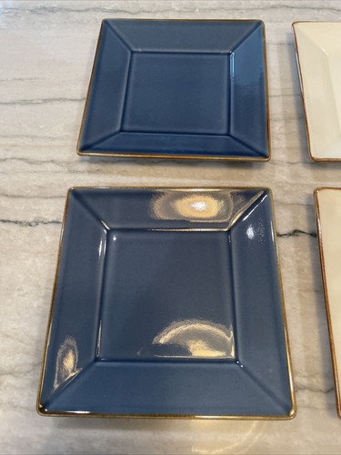 Pottery Barn Asian Square Appetizer Salad Plates 6" Multicolor Rustic Lot of 8 - Picture 3 of 10