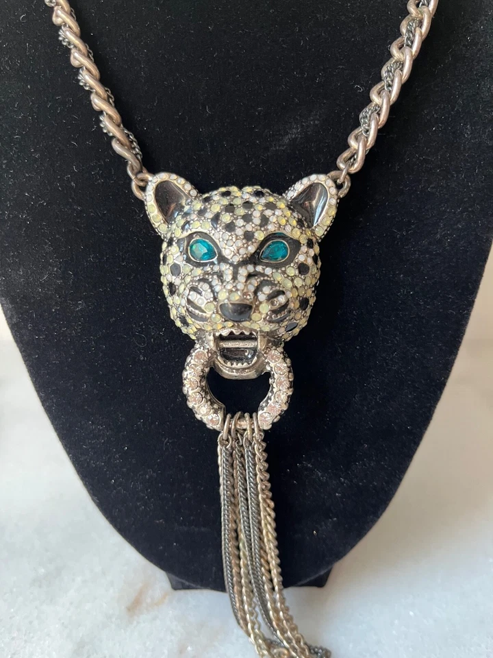 De Colección Betsey Johnson Cristal Leopardo de las Nieves Pendientes Grandes Collar 19" BLANQUEADO Foto 4 de 4