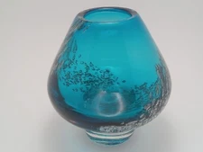 Vintage MCM Heinrich Loffelhardt Florida Vase Schott Zwiesel Teal Blue 7.5 x 6in
