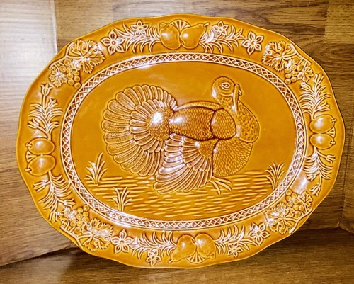 Rare HTF 19” X 15” Brown Embossed Turkey Platter Tray Serving Dish Portugal - Picture 7 of 7