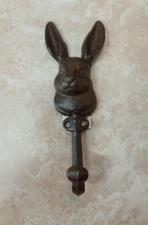 Rabbit Bunny Towel Robe Key Coat Hat Hook Rustic Cast Iron