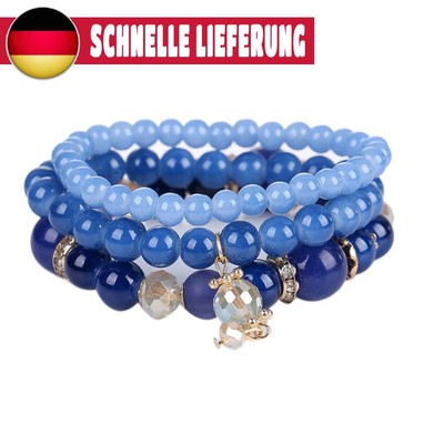 Women Multilayer Acrylic Beads Bracelet Charms Bangle (Blue)
