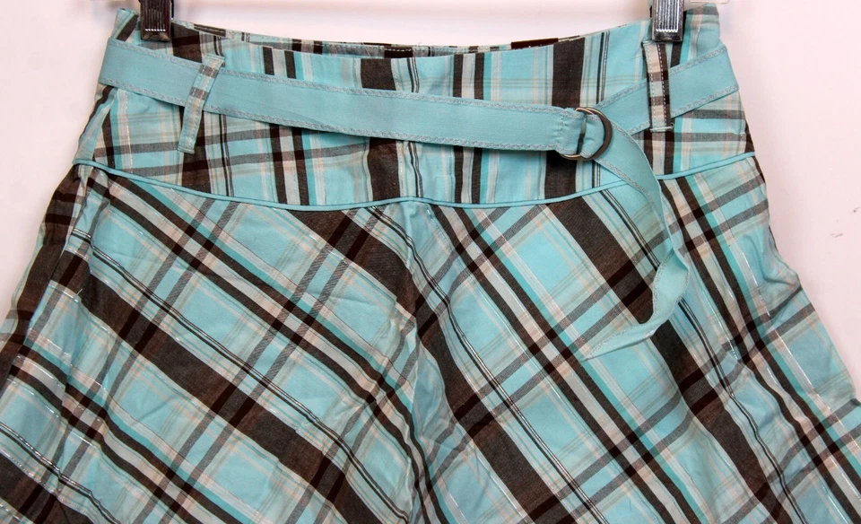 NUEVO Y2K Limited Too Teal Marrón Falda a Cuadros Talla 14 Cinturón Cinta Hilo Metálico Reg Foto 2 de 4