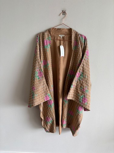 Earthbound Womens Printed Kimono Kantha Light Brown Size Medium to Large - Picture 11 of 11