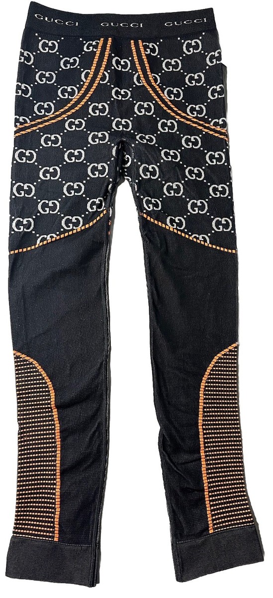 Gucci GG Jacquard Jersey Leggings Black/Orange Women's Size