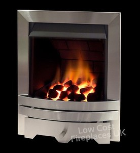 Brushed Silver Chimney Coal Fireplace Inset Insert Slimline Modern