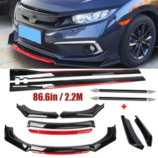 For Honda Civic Front Bumper Lip Spoiler Splitter Side Skirt Gloss Black +Red