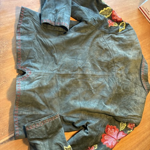 185 Double D Ranchwear Vintage Green Suede Jacket Floral Embroidered S - Picture 7 of 9