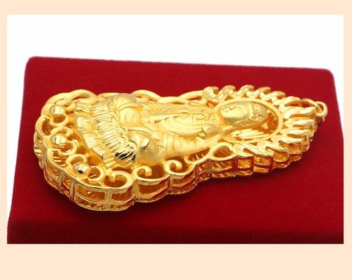 4*7cm Fashion Jewelry 24K Yellow Gold Plated Guanyin Pendant size/L - Picture 7 of 8