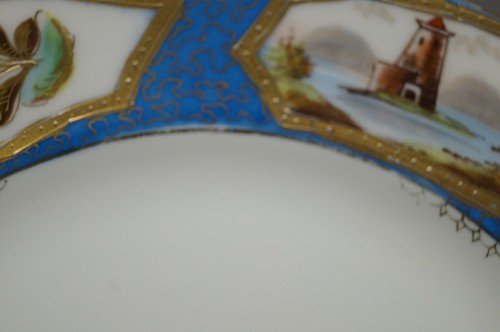 Set of 3 Austrian Hand Painted Maritime Scene & Flowers Blue Raised Gold Plates - Picture 11 of 12