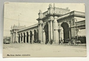 Vintage-Postcard-The-Union-Station-Columbus-Ohio-c-1907-1915-Horse-Buggy-Trolley