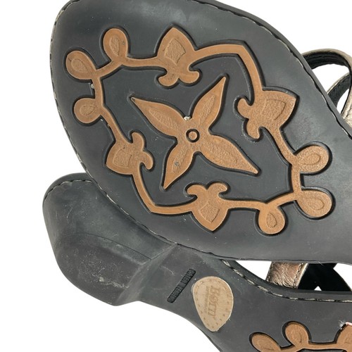 Born Schuhe Damengröße 6 flache Leder-Sandalen zinnmetallic Knöchelriemen gepolstert - Bild 11 von 11