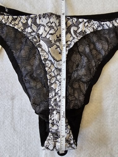 Donna Loren Panties Womens Black & White Embroidered Thong Panty Size 1X - Picture 7 of 7