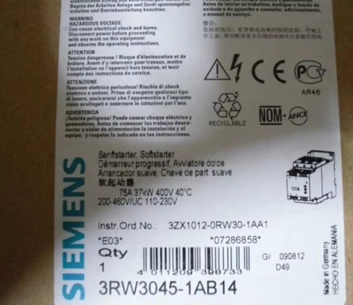 3RW3045-1AB14 NEW SIEMENS 3RW3045-1AB14 SIRIUS SOFT STARTER 37 Kw 3RW30451AB14 - Picture 2 of 4