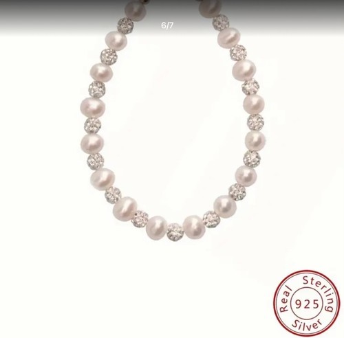 Bracelet 925 Sterling Silver Bracelet with White and Synthetic Pearls Zirconia - Picture 3 of 4