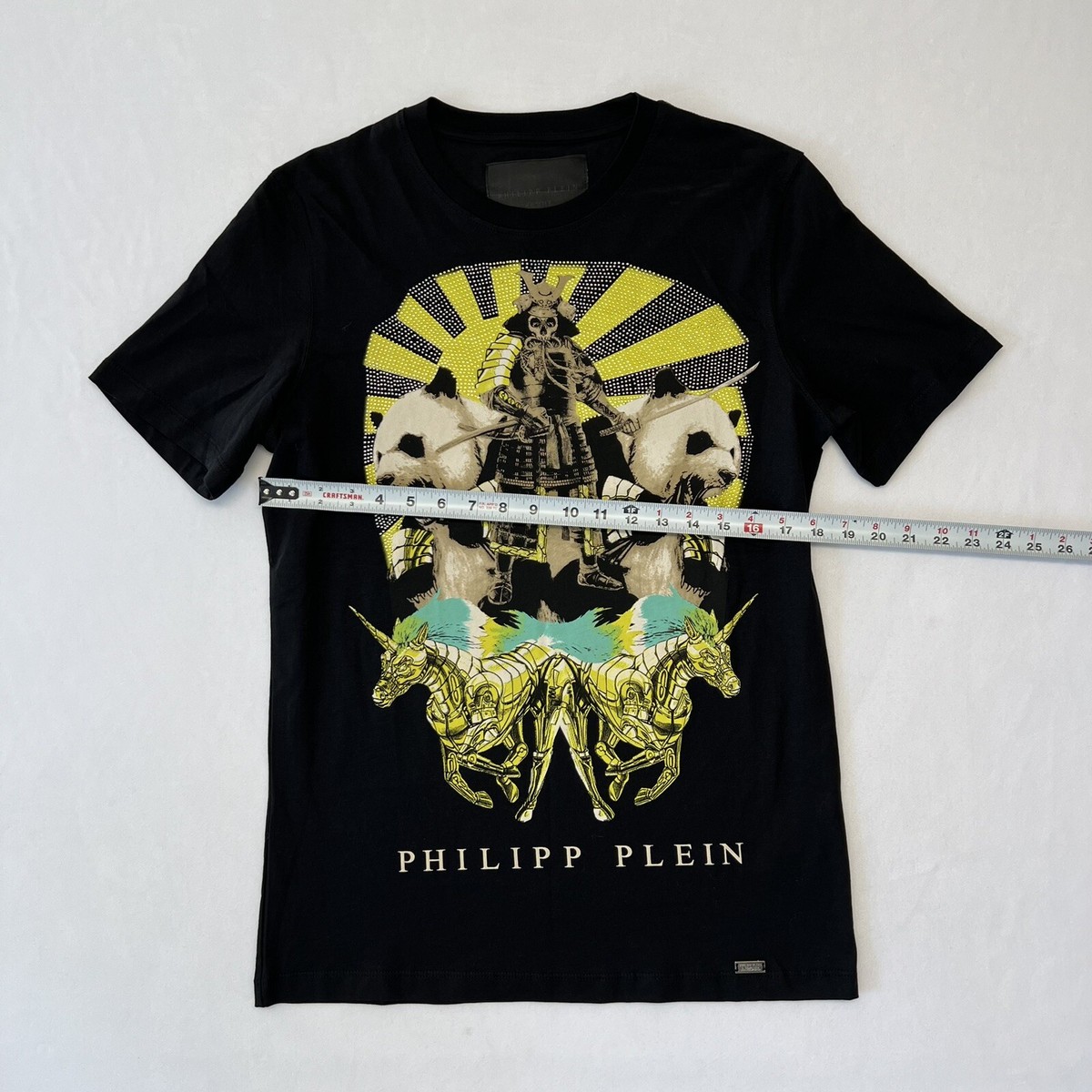 Philipp Plein Mens Black T-Shirt Rhinestone Samari Print