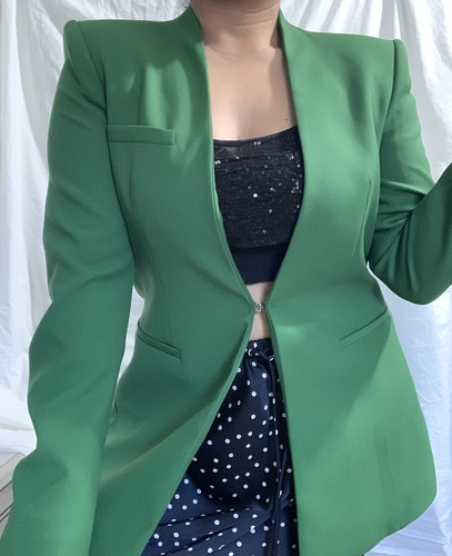 New ZARA Women Green Lapelless Fitted Blazer Size Medium - Picture 18 of 21