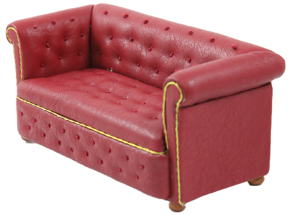 Dolls House Red Leather Chesterfield Sofa Settee JBM Miniature Living