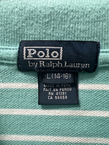 Polo Ralph Lauren Boy's Teal Striped Polo Shirt Size L Pre-owned - Picture 3 of 4