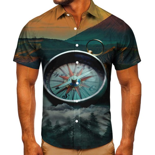 Mens 3D Print Short Sleeve T-Shirt, Polyester Stand-Up Collar Fashionable Tee, T - Picture 38 of 49