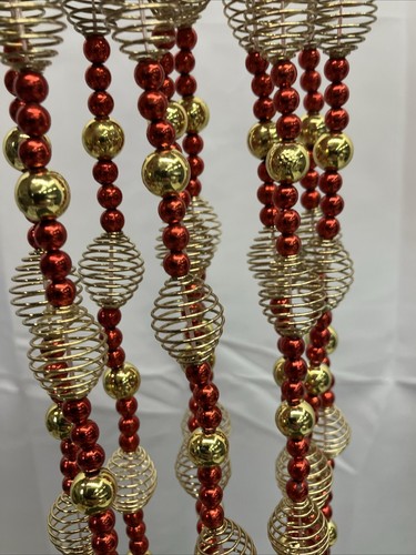 Christmas Bead Garland Red Gold Metal 9 Ft Holiday Tree Home Decor NOS - Picture 1 of 8
