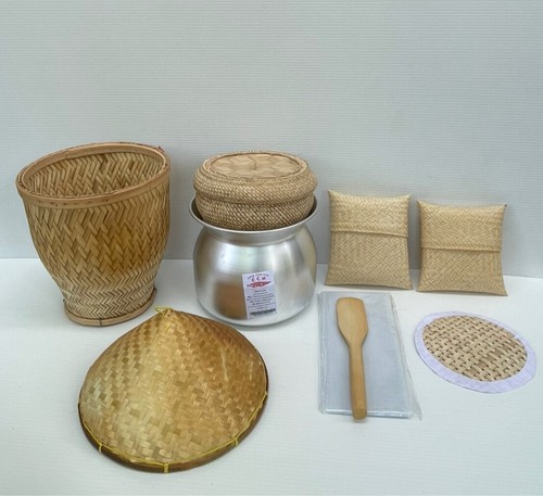 Thai Medium Sticky Rice Set Kochgeschirr Bambus Korb & Deckel & Topf Dampfgarer Größe 22 cm - Bild 38 von 48