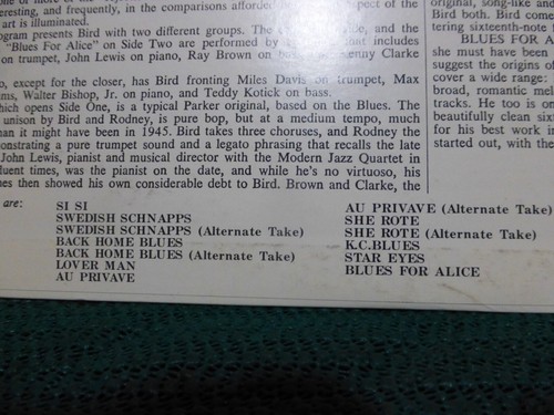 CHARLIE PARKER SWEDISH SCHNAPPS. VERVE NEAR MINT. JAPAN IMPORT 1981 .  LP - Picture 3 of 3