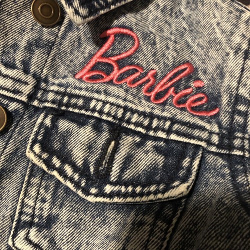 Barbie Embroidered Denim Jean Jacket Acid Washed Girls Size XS Pink Spellout - Picture 5 of 8