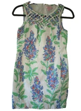 Lilly Pulitzer Womens Size 0 Fresh Cut Blue Bonnets Lattice Dress Ricci Shift