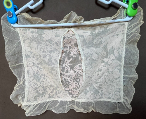 Hermosa funda de almohada de boda de encaje de filete de red victoriana francesa rosa claro - Imagen 5 de 6