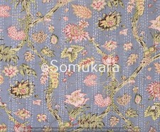 Indian Handmade Floral Print Queen Cotton Kantha Quilt Bedspread Throw Blanket