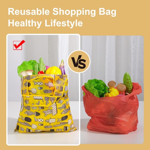 6Pack Reusable Grocery Bags Large Foldable Shopping Bag in Pocket, Nylon Recycle - Picture 2 of 7
