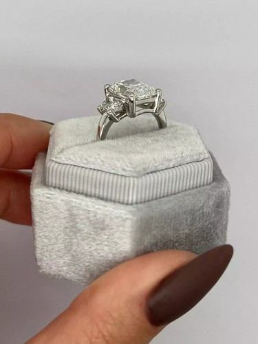 4Ct Radiant Lab Created Solitaire Engagement Ring 14K White Gold Finish - Picture 3 of 7