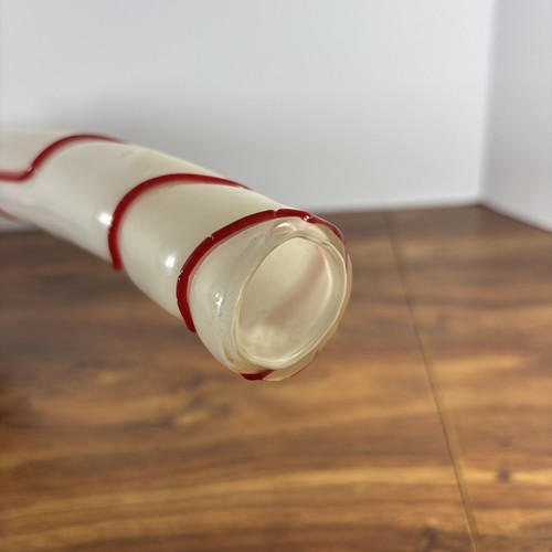 Murano Glass Tall Peppermint Candy Cane Red White Stripe Curved Vase 24” Large - Picture 4 of 6
