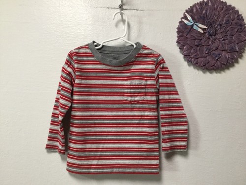 Boy Shirt Size 4 T Gray Red White Long Sleeve Striped Faded Glory 99