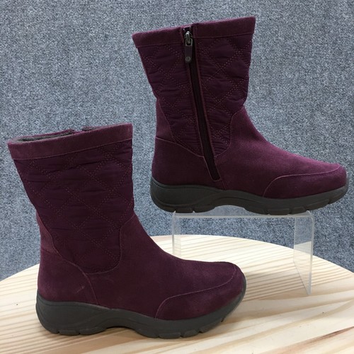 Lands End Boots Womens 7 B Quilted Mid Calf Snow Winter Side Zips Purple Suede