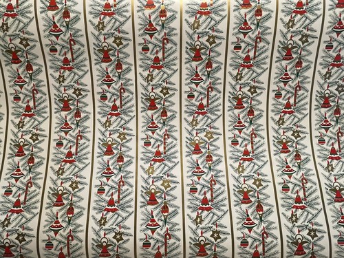 VTG CHRISTMAS WRAPPING PAPER GIFT WRAP GOLD STRIPE ORNAMENT ANGEL BELL STAR NOS - Picture 8 of 8