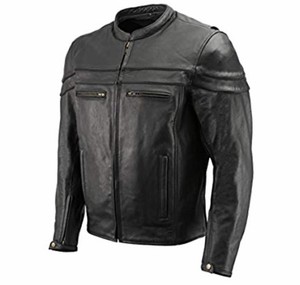 Mens Retro Brown Leather Vented Sporty Scooter Crossover Jacket with Gun Pockets