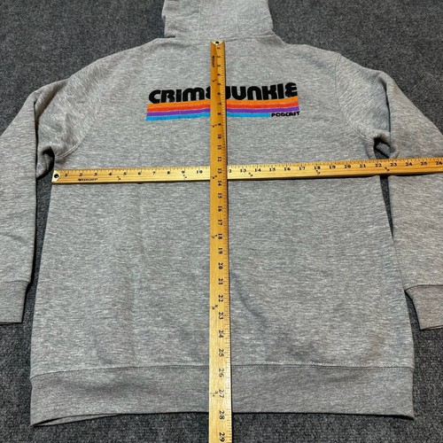 Crime Junkie Sweatshirt Mens Large Grey Cotton Blend Full Zip Pockets Podcast - Picture 4 of 12