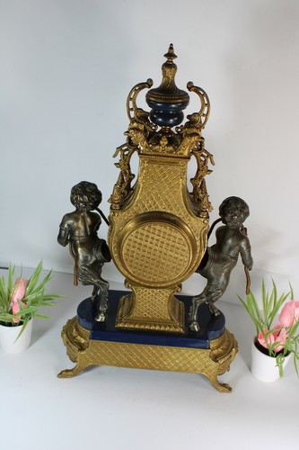 Vintage bronze faun cherub figurine mantel clock imperial FHS movement  - Picture 8 of 9