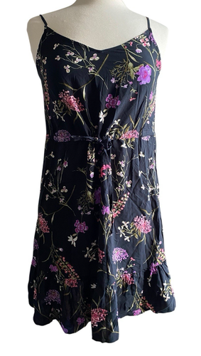 Vero Moda Black Floral Mini Dress Size Small Adjustable Straps Tie Waist NWT