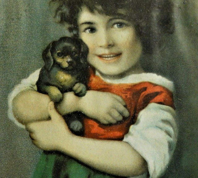 KLEINES MÄDCHEN MIT HUNDE-BABY AUF DEM ARM - schöner Kunstdruck um 1900 nach ? KLEINES MÄDCHEN MIT HUNDE-BABY AUF DEM ARM - schöner Kunstdruck um 1900 nach ?