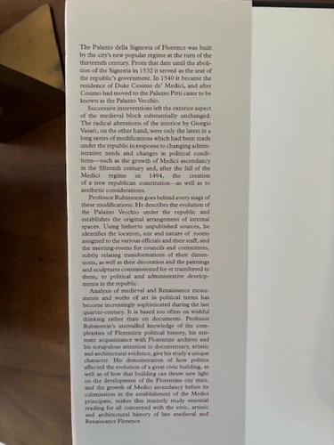 Nicolai Rubinstein. The Palazzo Vecchio, 1298-153: Government, Architecture... - Picture 2 of 5