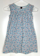 Tea Collection Girls 6 Dress Light Blue Floral Print Sleeveless 100% Cotton Knit