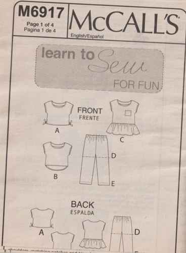 LEARN TO SEW PATTERN- GIRL'S TOPS, SHORTS, PANTS (Sz 7- 14) McCall's 6917 Easy! - Picture 2 of 2