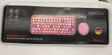 PERIDUO-713 Wireless Typewriter Mini Keyboard Mouse Set, Round keys, Pink (read)