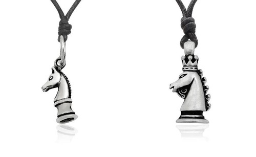 Ritter Pferd Schach Silber Zinn Halskette Anhänger Schmuck - Bild 1 von 3