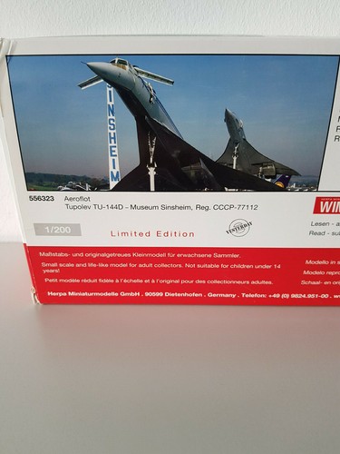 1:200 Herpa Wings 556323 Aeroflot Tupolev TU-144D Reg CCCP-77112 Museo Sinsheim - Foto 3 di 9