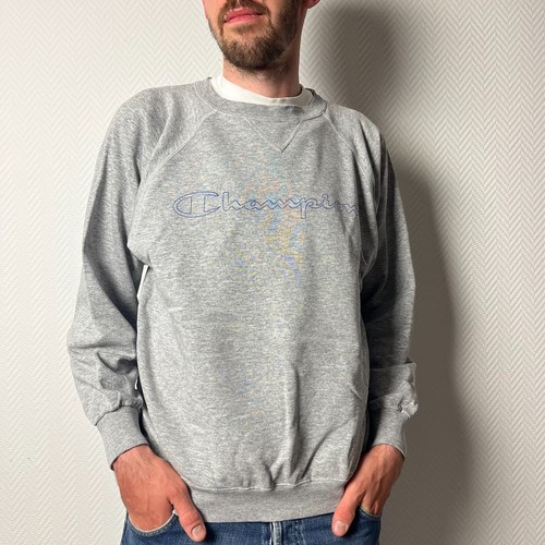 VTG Champion Gray Spellout Basic Oversize Sweatshirt Size L - Picture 2 of 7