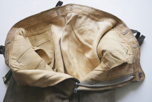 Kniebund Lederhose grau sämisch Elchleder dick Jagd ohne Verzierungen Gr.27/54 - Bild 3 von 10